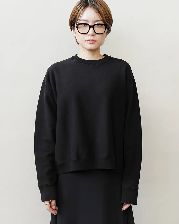 ATON (WOMEN) / GARMENT DYED URAKE OVERSIZED PULLOVER / BLACK
