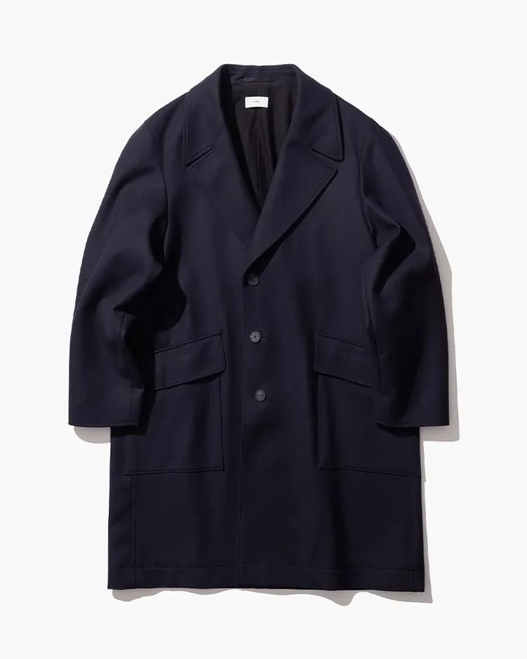 ATON (MEN) / SUPER 160S DOUBLE SAXONY SEMI DOUBLE COAT / NAVY