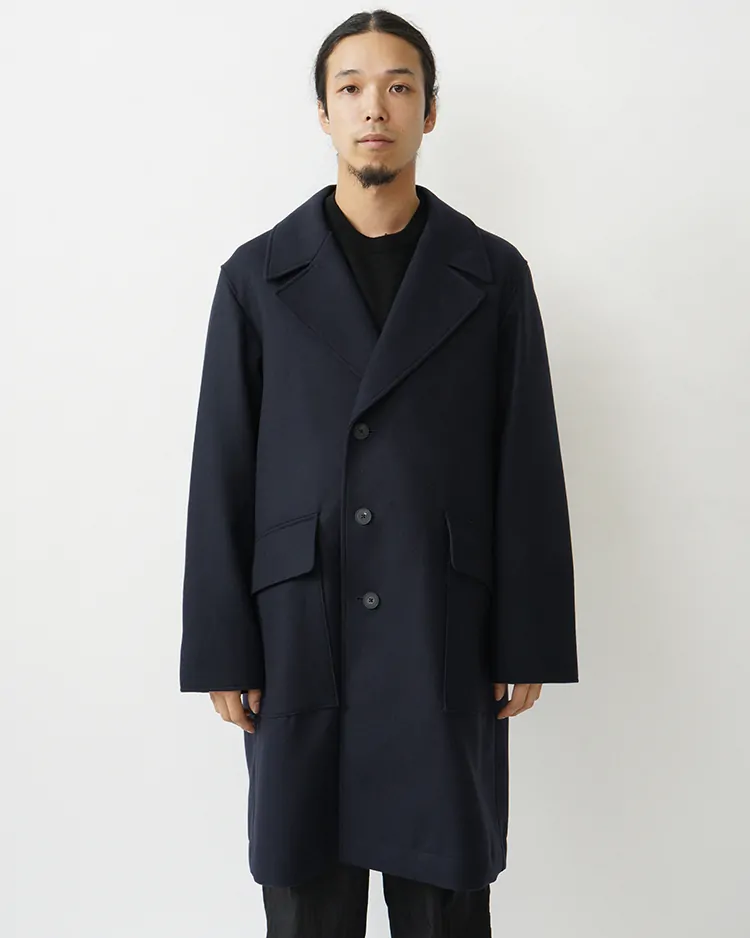 ATON (MEN) / SUPER 160S DOUBLE SAXONY SEMI DOUBLE COAT / NAVY