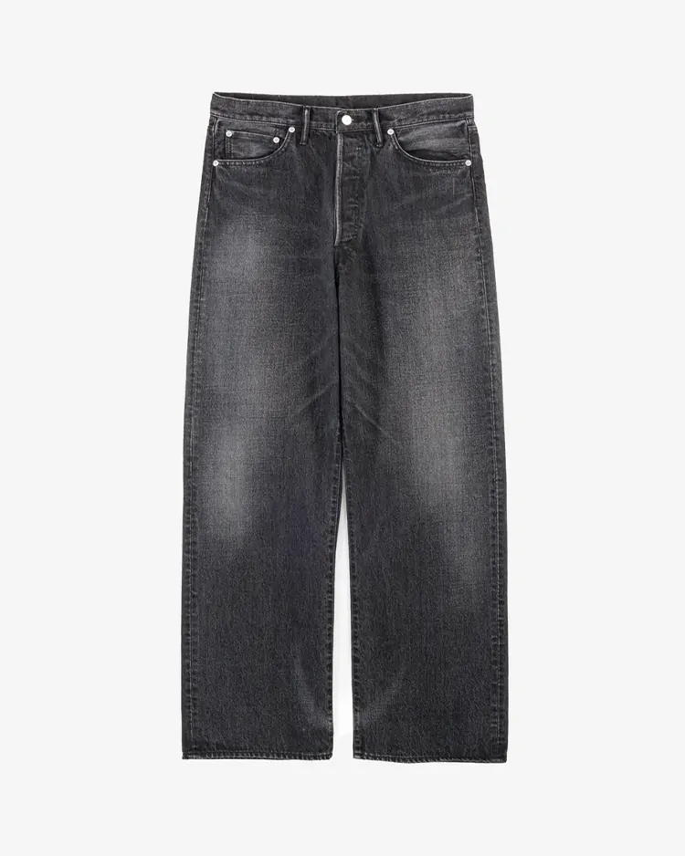 Graphpaper (MEN) / Selvage Denim Five Pocket Wide Straight Pants / BLACK DARK FADE