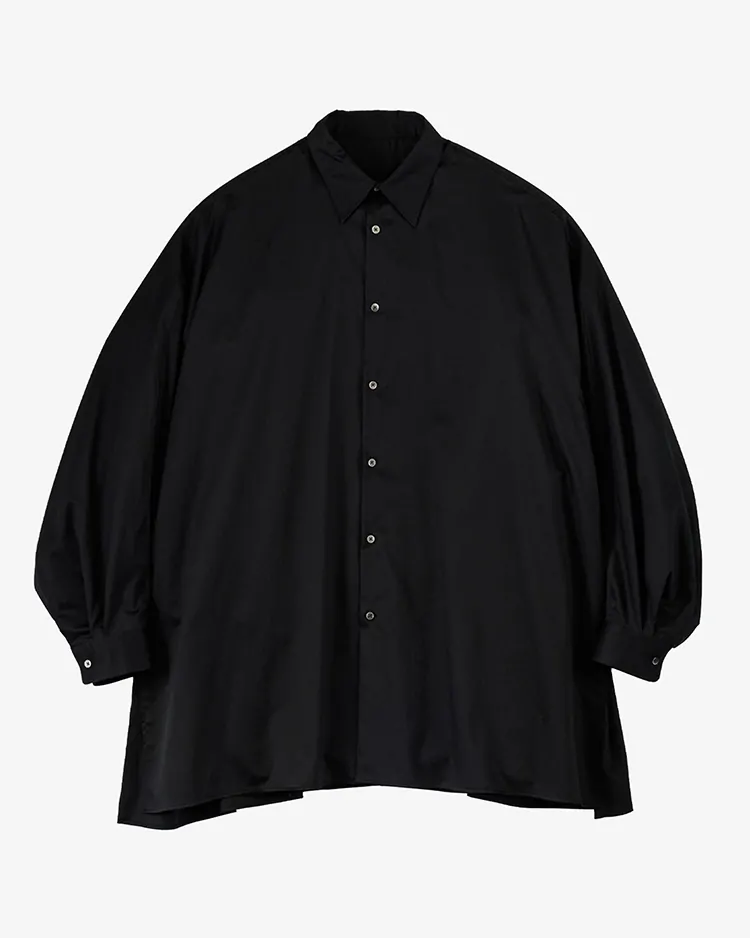 Graphpaper (WOMEN) / Silicon Poplin Deep Slit Regular Collar Shirt / BLACK