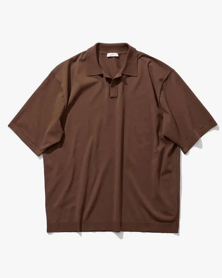 ATON (MEN) / FINE ICE COTTON SKIPPER POLO SWEATER / CAMEL